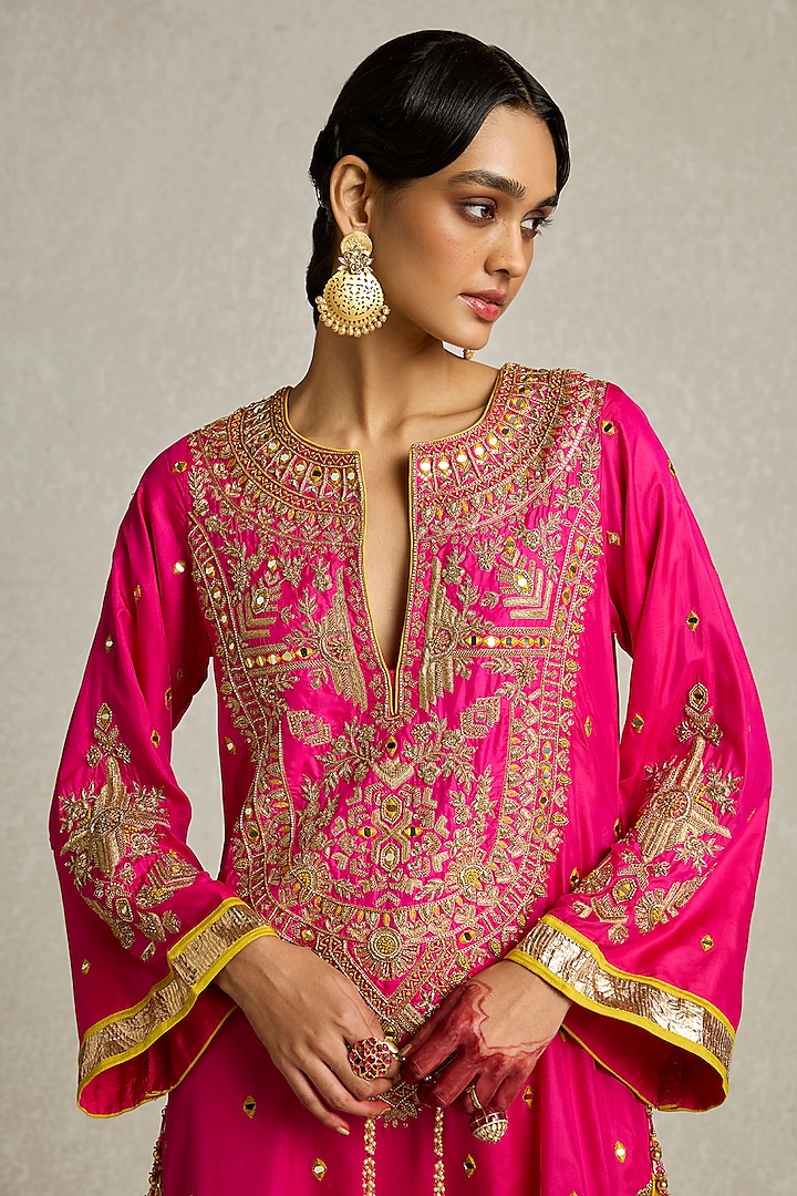 Rani Pink Silk Zardosi & Thread Work Kaftan by Sureena Chowdhri at Pernia's Pop Up Shop