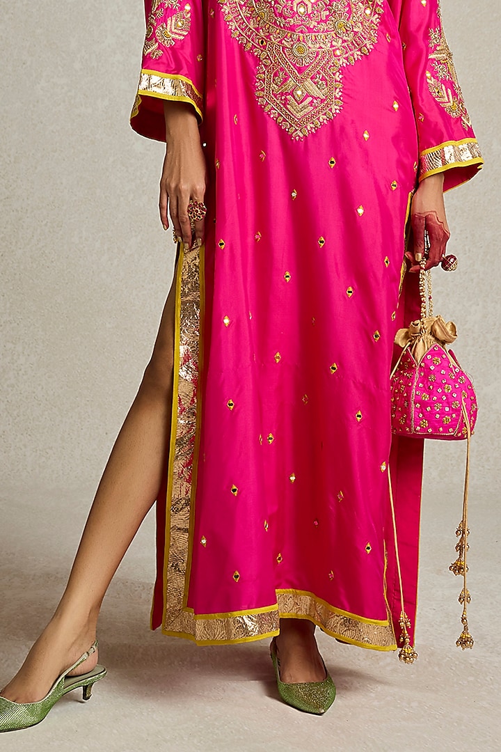 Rani Pink Silk Zardosi & Thread Work Kaftan by Sureena Chowdhri at Pernia's Pop Up Shop