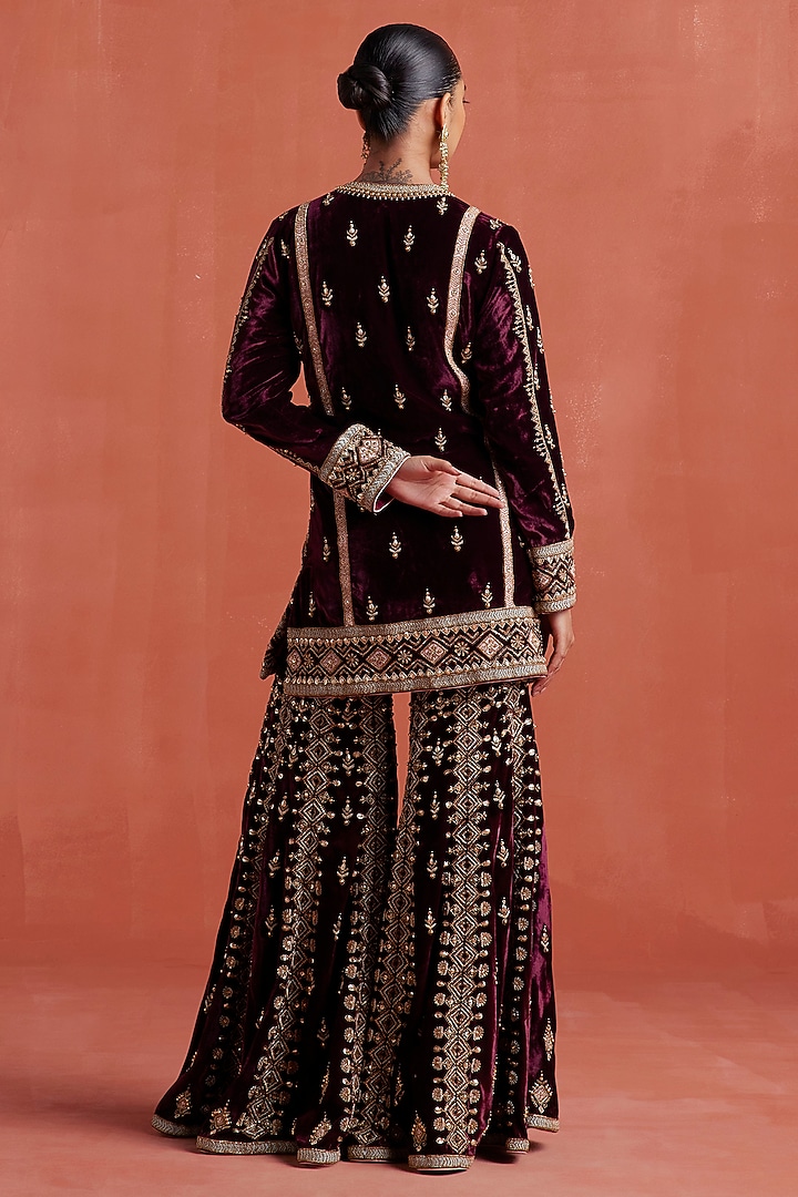Mulberry Silk Velvet Gharara Set by Sureena Chowdhri at Pernia's Pop Up Shop