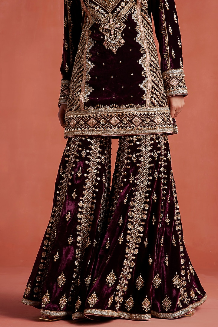 Mulberry Silk Velvet Gharara Set by Sureena Chowdhri at Pernia's Pop Up Shop