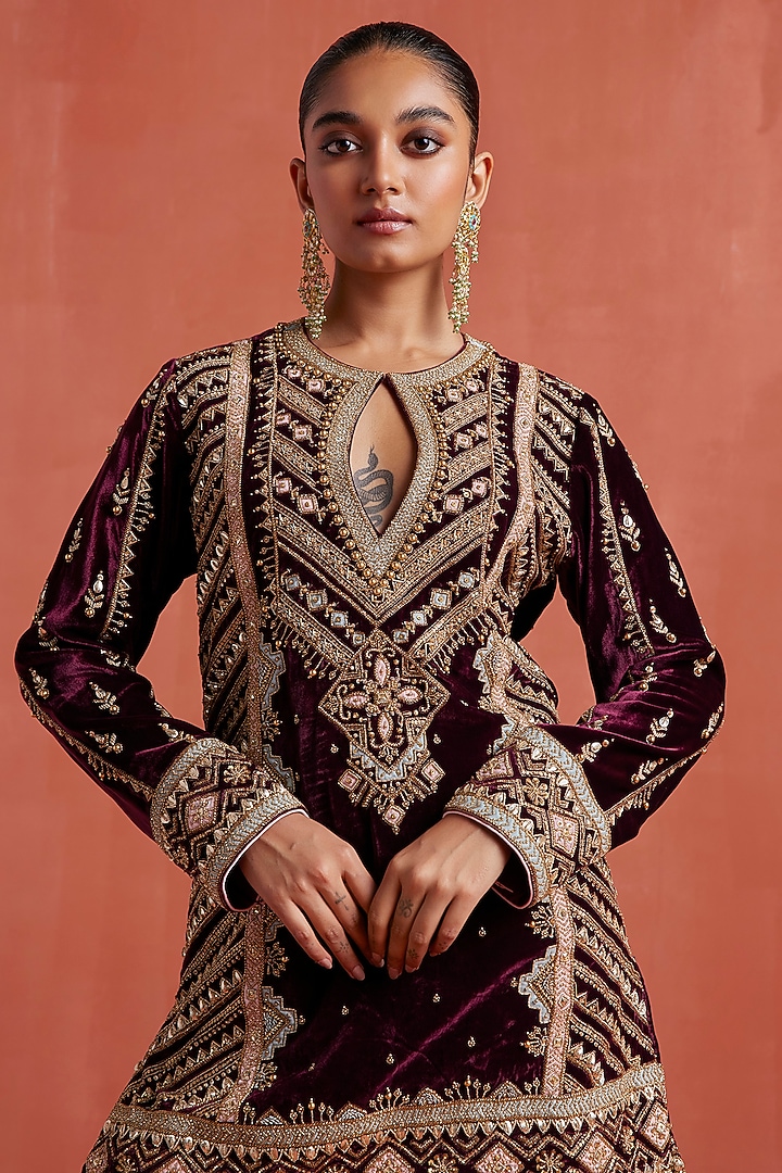 Mulberry Silk Velvet Gharara Set by Sureena Chowdhri at Pernia's Pop Up Shop