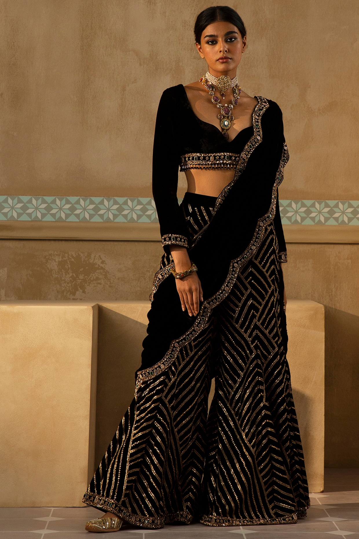 Black indo cheap western saree