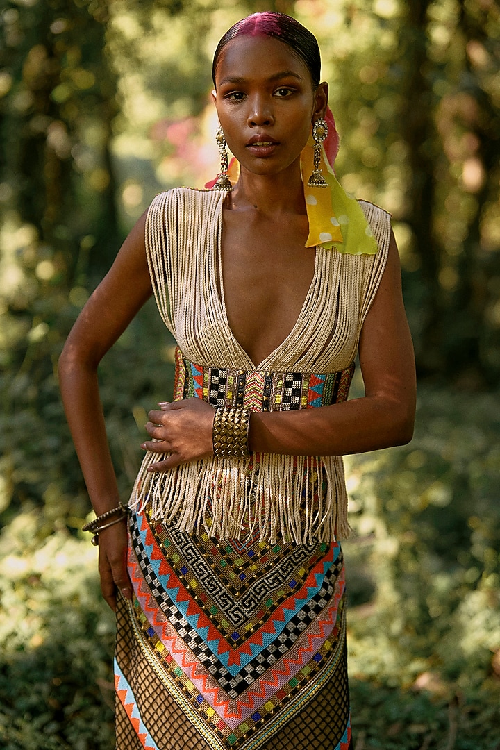 Multi-Colored Net & Cotton Maxi Skirt Set by SurilyG at Pernia's Pop Up Shop