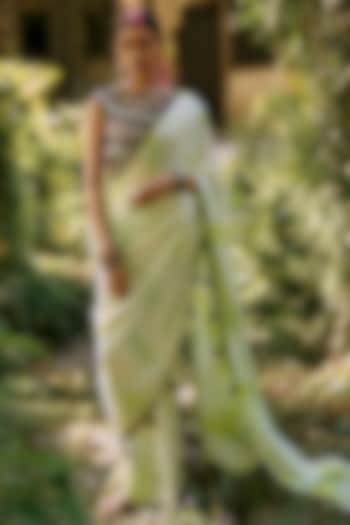 Green Pure Crepe Tie-Dye Pre-Stitched Reception Saree Set by SurilyG at Pernia's Pop Up Shop