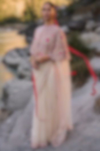 Multi-Coloured Net Bead Embroidered Bridal Saree Set by SurilyG at Pernia's Pop Up Shop