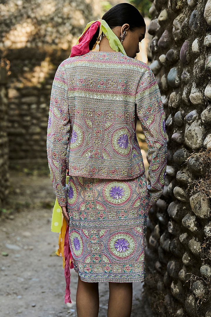 Multi-Coloured Net Bead Embroidered Skirt Set by SurilyG at Pernia's Pop Up Shop