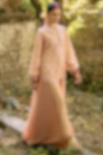 Peach Lace & Pure Crepe Jaal Embroidered Bridal Sharara Set by SurilyG at Pernia's Pop Up Shop