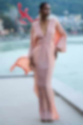 Peach Pure Crepe Embroidered Kaftan by SurilyG at Pernia's Pop Up Shop