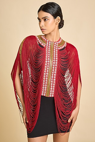 Red Cotton Necklace Top  by SurilyG