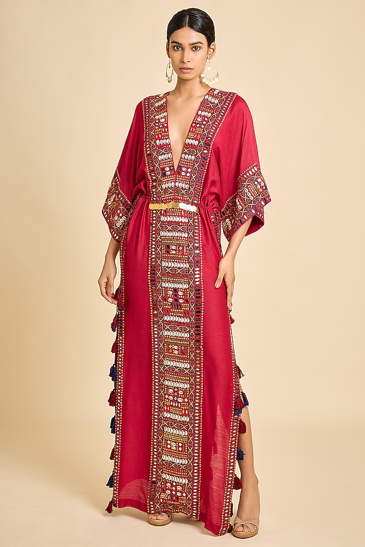 Maroon Silk Gypset Kaftan by SurilyG at Pernia's Pop Up Shop