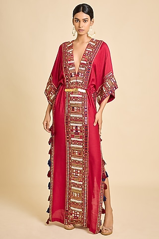 Maroon Silk Gypset Kaftan by SurilyG
