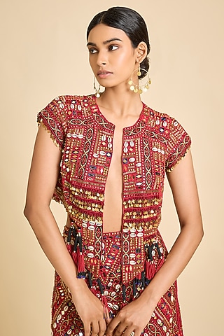 Red Crepe Gypset Jacket by SurilyG