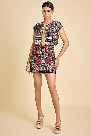 Black Crepe Gypset Mini Skirt by SurilyG