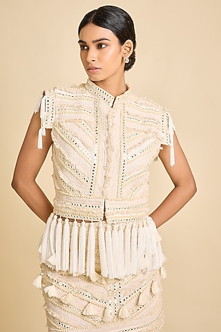 Ivory Silk Mirror Jacket by SurilyG