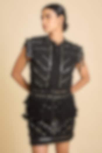 Black Silk Mirror Mini Skirt by SurilyG at Pernia's Pop Up Shop