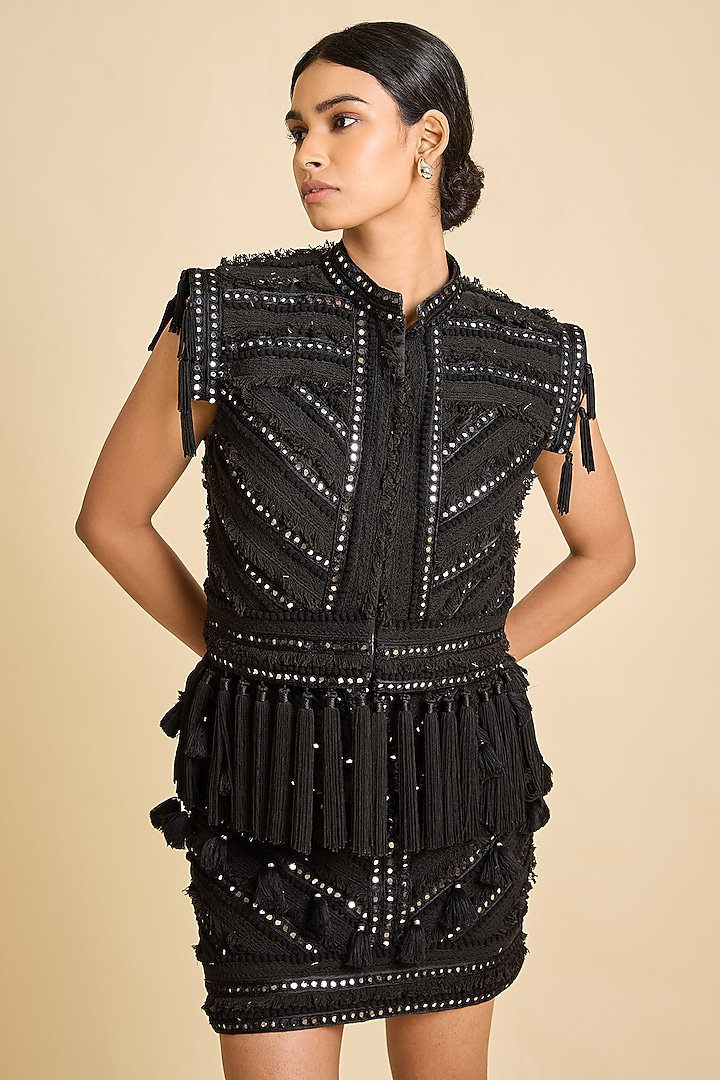 Black Silk Mirror Mini Skirt by SurilyG at Pernia's Pop Up Shop