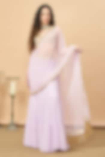 Lavender Net Tiered Reception Saree Set by SurilyG at Pernia's Pop Up Shop