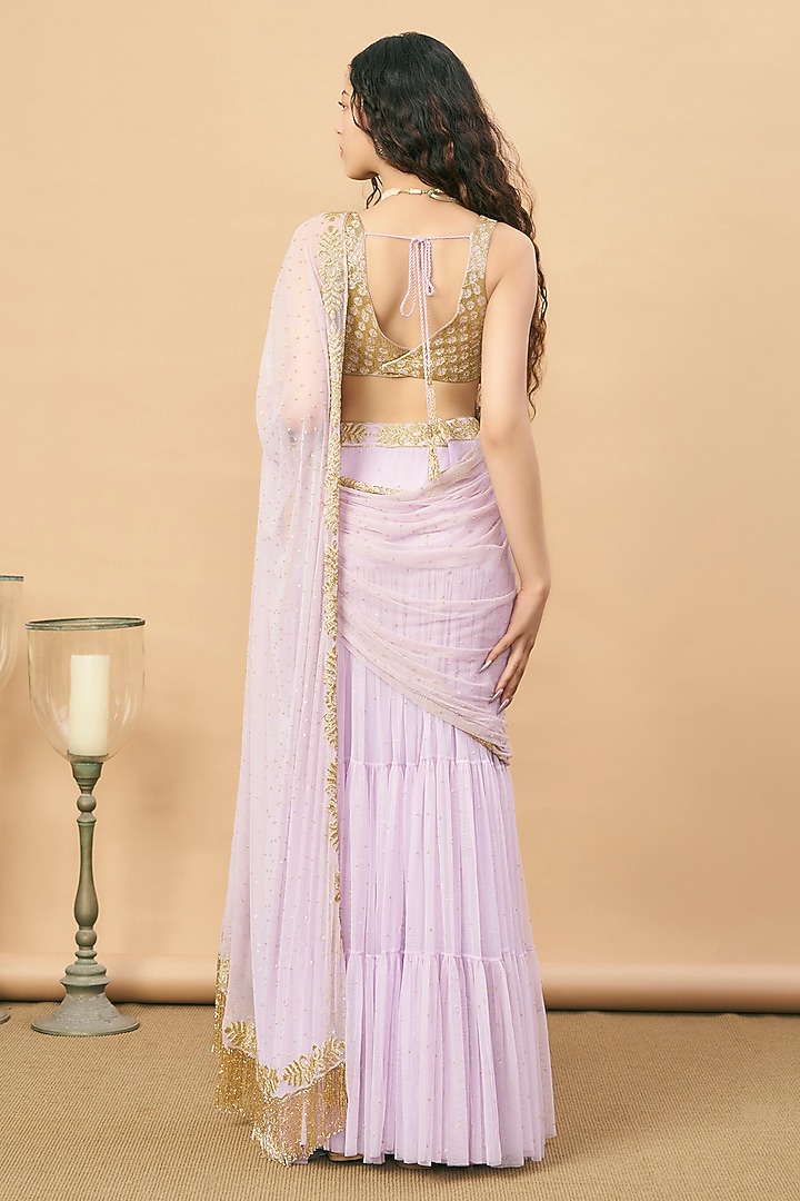 Lavender Net Tiered Reception Saree Set by SurilyG at Pernia's Pop Up Shop