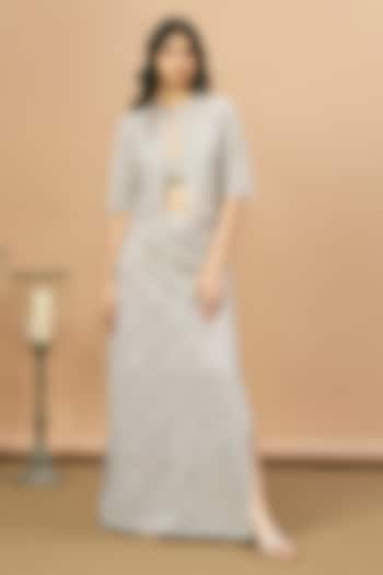 Blue Net Beads Embroidered Jacket Set by SurilyG at Pernia's Pop Up Shop