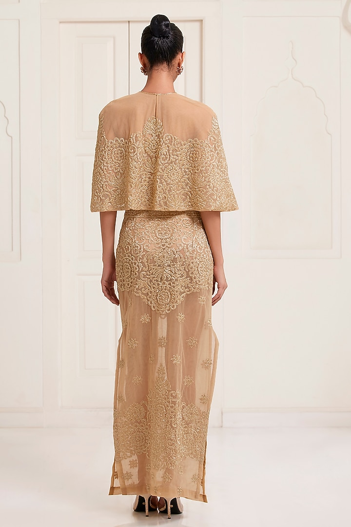 Golden Net Beads Embroidered Skirt Set by SurilyG at Pernia's Pop Up Shop