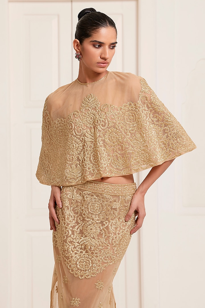 Golden Net Beads Embroidered Skirt Set by SurilyG at Pernia's Pop Up Shop