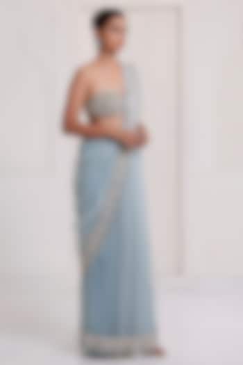 Blue Net Reception Saree Set by SurilyG at Pernia's Pop Up Shop