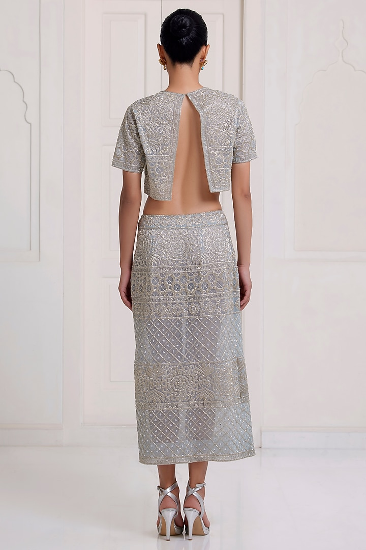 Blue Net Beads Embroidered Skirt Set by SurilyG at Pernia's Pop Up Shop