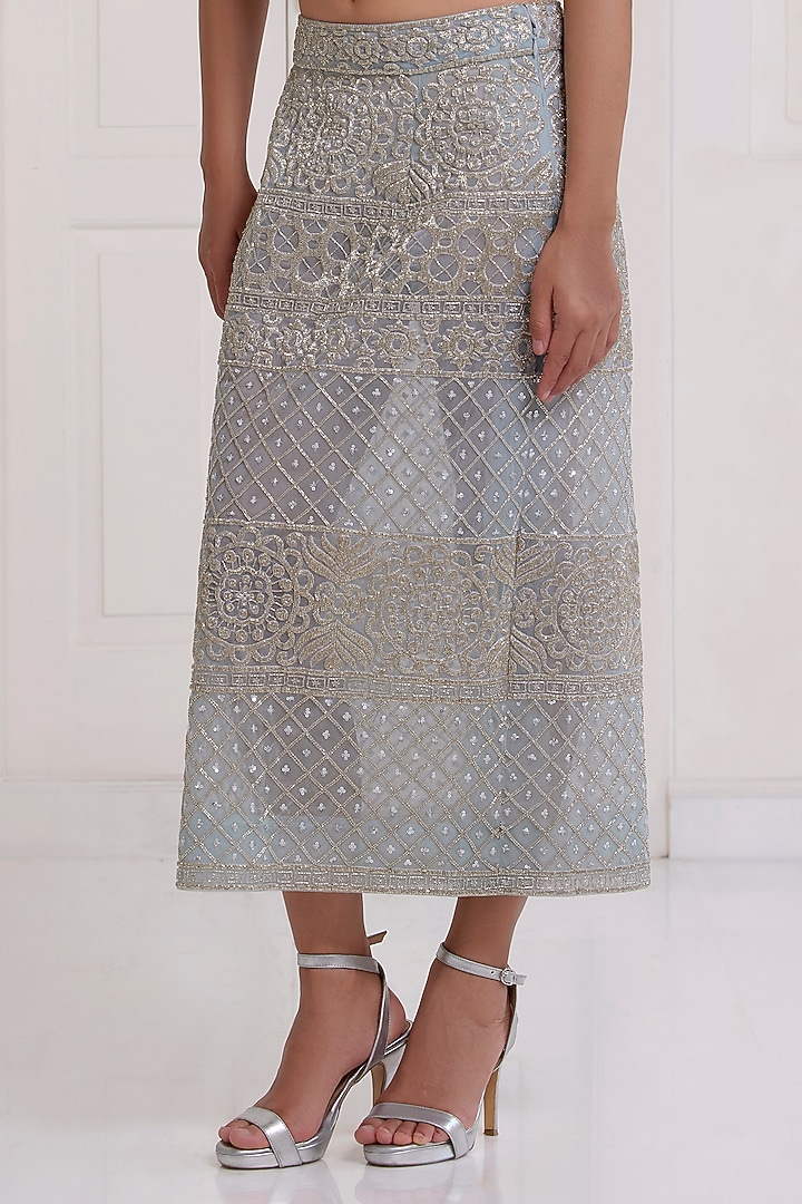 Blue Net Beads Embroidered Skirt Set by SurilyG at Pernia's Pop Up Shop