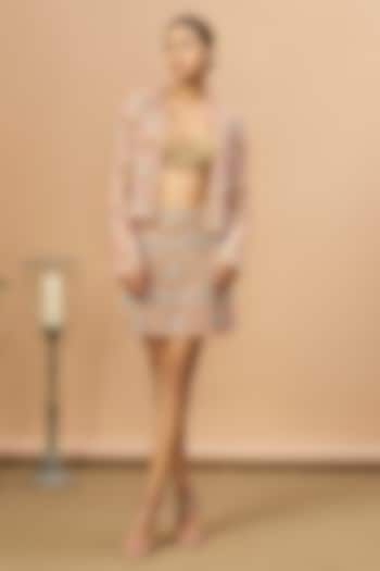 Nude Net Embroidered Crop Jacket Set by SurilyG at Pernia's Pop Up Shop