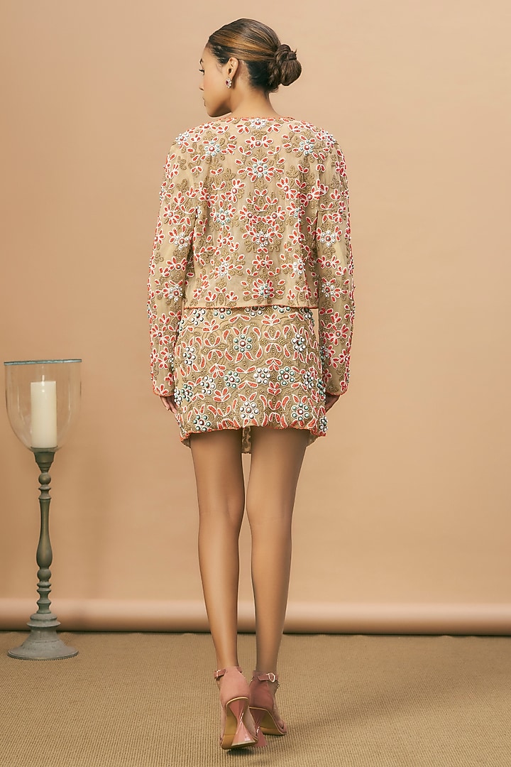 Nude Net Embroidered Crop Jacket Set by SurilyG at Pernia's Pop Up Shop