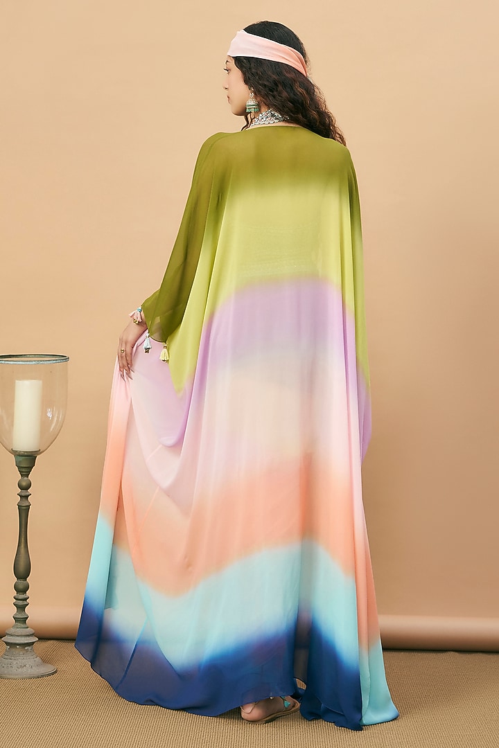 Multi-Colored Net Embroidered Cape Set by SurilyG at Pernia's Pop Up Shop