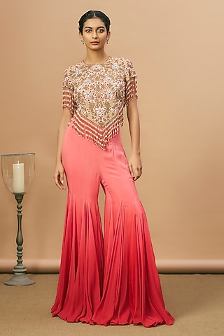 Coral Ombre Georgette Sharara Set by SurilyG