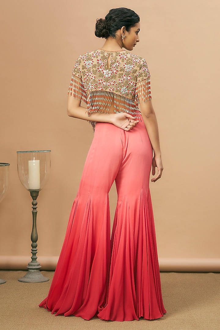 Coral Ombre Georgette Bridal Sharara Set by SurilyG at Pernia's Pop Up Shop