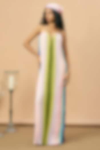 Multi-Colored Georgette Shaded Crushed Maxi Party Wear Dress by SurilyG at Pernia's Pop Up Shop