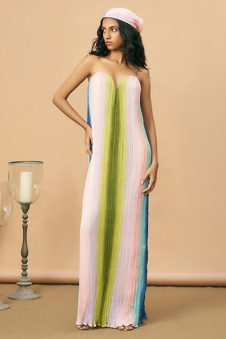 Multi-Colored Georgette Shaded Crushed Maxi Party Wear Dress by SurilyG at Pernia's Pop Up Shop