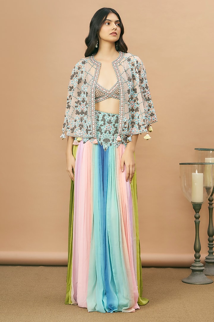 Multi-Colored Georgette Skirt Set by SurilyG at Pernia's Pop Up Shop