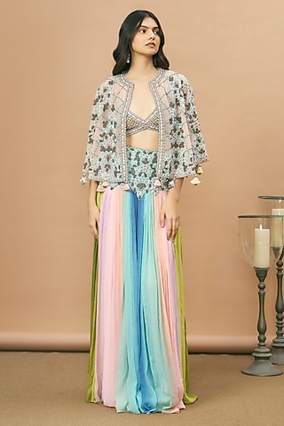 Multi-Colored Georgette Skirt Set by SurilyG