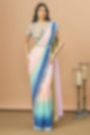 Multi-Colored Georgette Embroidered Bridal Saree Set by SurilyG at Pernia's Pop Up Shop
