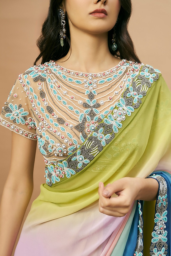 Multi-Colored Georgette Embroidered Bridal Saree Set by SurilyG at Pernia's Pop Up Shop