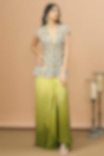 Green Silk & Georgette Ombre Georgette Draped Skirt Set by SurilyG at Pernia's Pop Up Shop