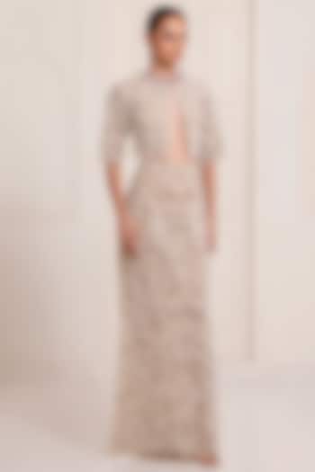 Ivory Net Pearl Embroidered Skirt Set by SurilyG at Pernia's Pop Up Shop