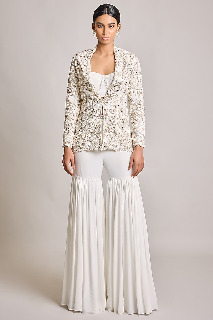 Ivory Silk & Georgette Bridal Sharara Set by SurilyG at Pernia's Pop Up Shop
