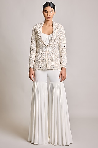 Ivory Silk & Georgette Sharara Set by SurilyG