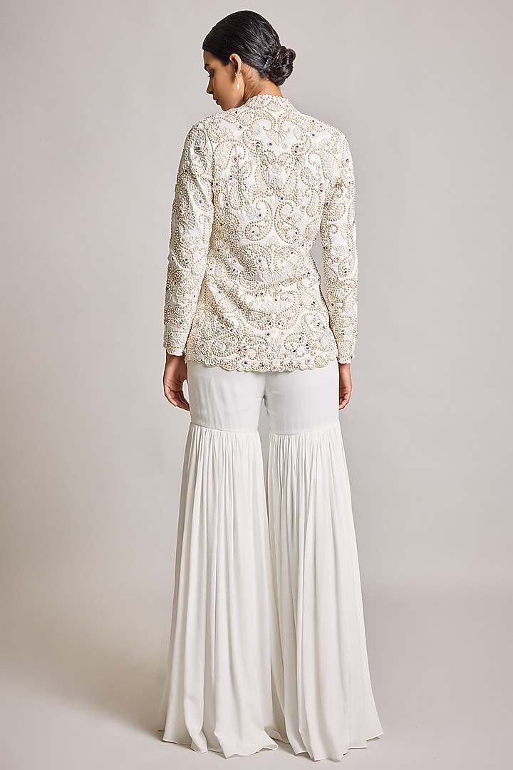 Ivory Silk & Georgette Bridal Sharara Set by SurilyG at Pernia's Pop Up Shop