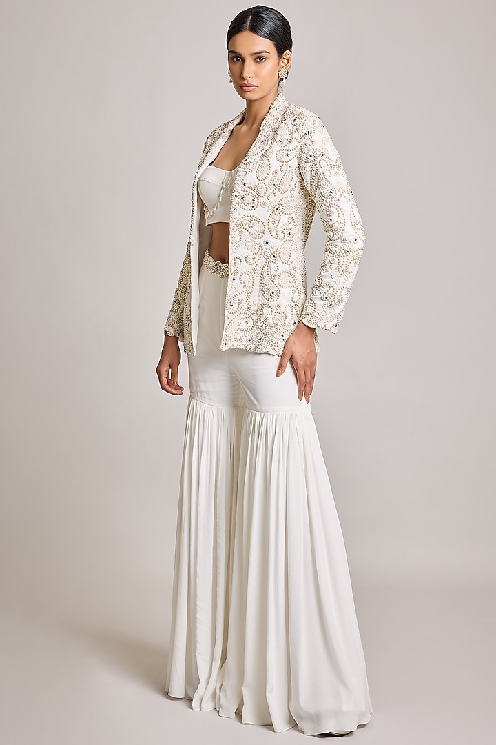 Ivory Silk & Georgette Bridal Sharara Set by SurilyG at Pernia's Pop Up Shop