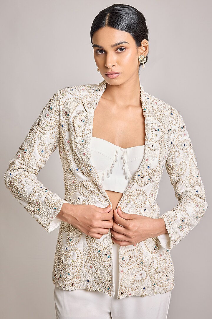Ivory Silk & Georgette Bridal Sharara Set by SurilyG at Pernia's Pop Up Shop