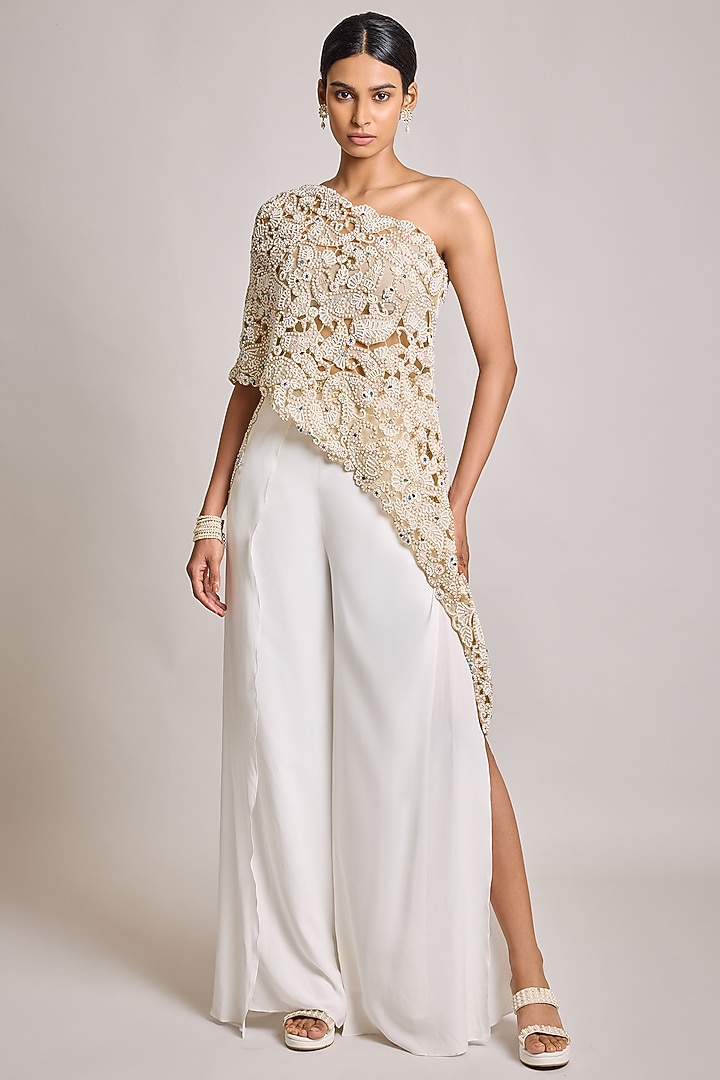 Ivory Net & Georgette Pant Set by SurilyG at Pernia's Pop Up Shop