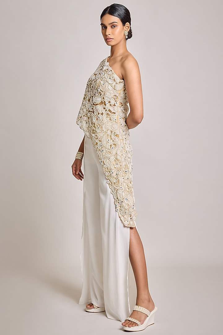Ivory Net & Georgette Pant Set by SurilyG at Pernia's Pop Up Shop