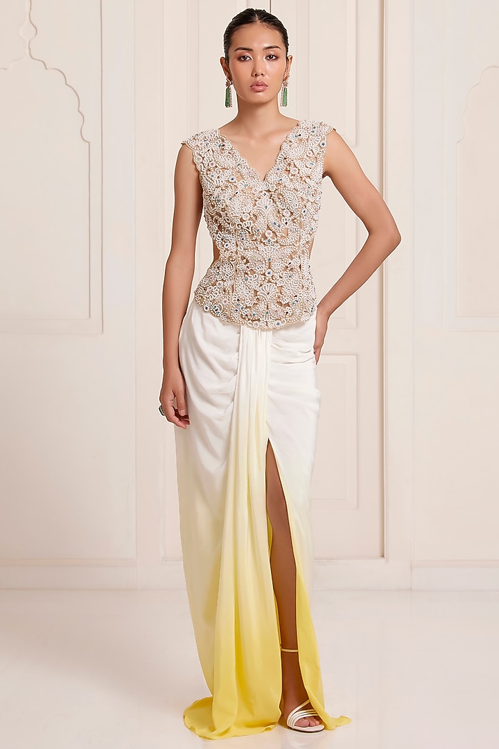 Ivory Ombre Georgette Skirt Set by SurilyG at Pernia's Pop Up Shop