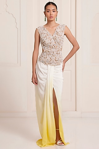 Ivory Ombre Georgette Skirt Set by SurilyG